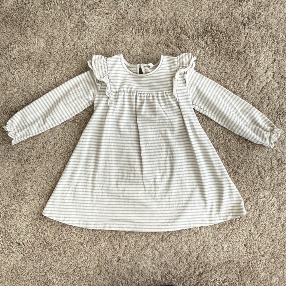 Quincy Mae Gray and Cream Striped Dress